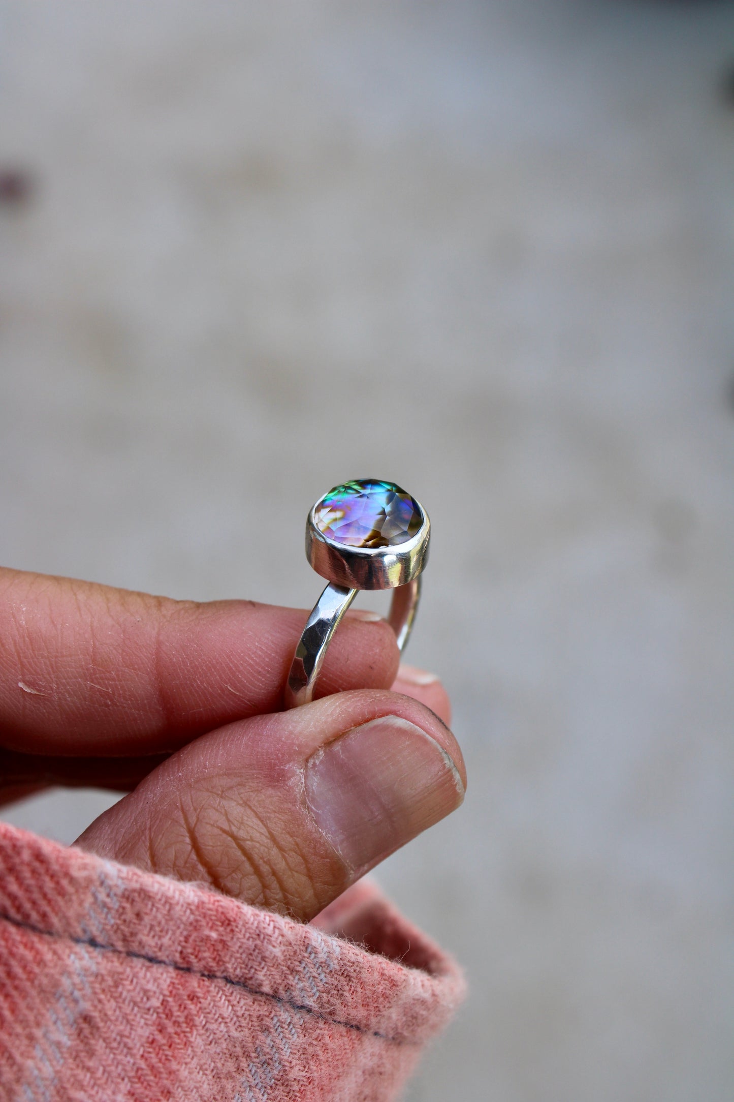 ABALONE CRYSTAL DOUBLET RING SIZE 7.25